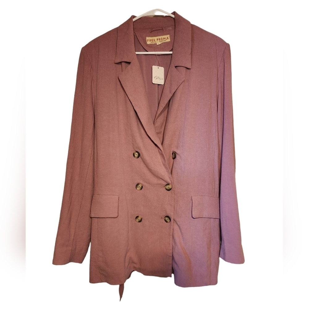 NWT Free People Olivia Double Breasted Oversized Linen Blend Blazer Purple Sz M - Picture 3 of 7